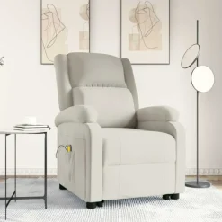 vidaXL Fåtöljer>Massagefåtölj med uppresningshjälp gräddvit sammet