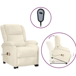 vidaXL Fåtöljer>Massagefåtölj med uppresningshjälp gräddvit sammet