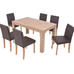 vidaXL Matgrupper>Matbord och matstolar 7 delar konstläder ek