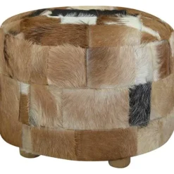 vidaXL Sittpuffar>Puff getskinnsläder runt 50x50x45 cm