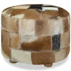 vidaXL Sittpuffar>Puff getskinnsläder runt 50x50x45 cm