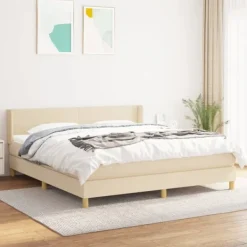 vidaXL Sängar>Ramsäng med madrass gräddvit 160x200 cm tyg