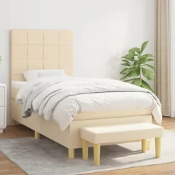 vidaXL Sängar>Ramsäng med madrass gräddvit 80x200 cm tyg