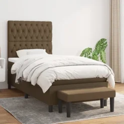 vidaXL Sängar>Ramsäng med madrass mörk 90x190 cm tyg