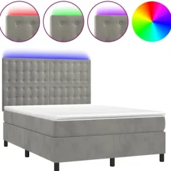 vidaXL Sängar>Ramsäng med madrass & LED ljus 140x190 cm sammet