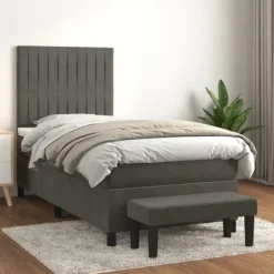 vidaXL Sängar>Ramsäng med madrass mörk 100x200 cm sammet