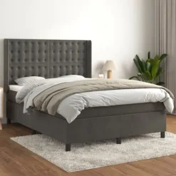 vidaXL Sängar>Ramsäng med madrass mörk 140x200 cm sammet