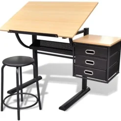 vidaXL Kontorsmöbler>Ritbord med pall lutbar bordsskiva och 3 lådor