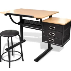 vidaXL Kontorsmöbler>Ritbord med pall lutbar bordsskiva och 3 lådor