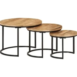 vidaXL Soffbord>Satsbord 3 st massivt grovt mangoträ