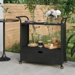 vidaXL Småbord>Serveringsvagn med låda 100x45x97 cm konstrotting