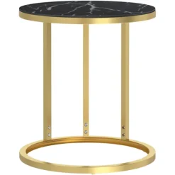 vidaXL Småbord>Sidobord och svart marmor 45 cm härdat glas