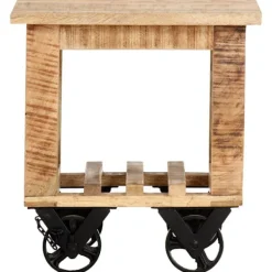vidaXL Småbord>Sidobord med hjul 40x40x42 cm grovt mangoträ