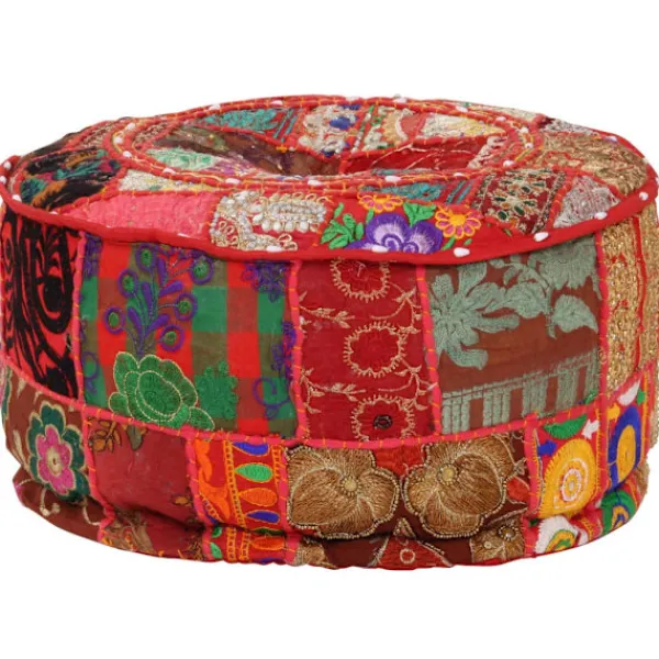 vidaXL Sittpuffar>Sittpuff med lappmönster rund bomull handgjord 40x20 cm