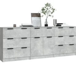 vidaXL Sideboards>Skänk 3 delar betong konstruerat trä