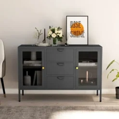 vidaXL Sideboards>Skänk 105x35x70 cm stål och härdat glas