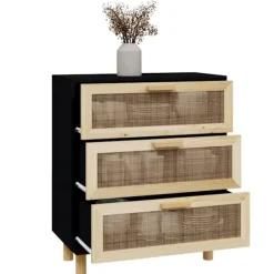 vidaXL Byråer>Skänk 60x30x70 cm massiv furu och naturlig rotting