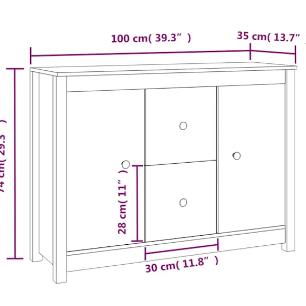 vidaXL Byråer>Skänk 100x35x74 cm massiv furu