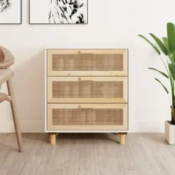 vidaXL Byråer>Skänk 60x30x70 cm massiv furu och naturlig rotting