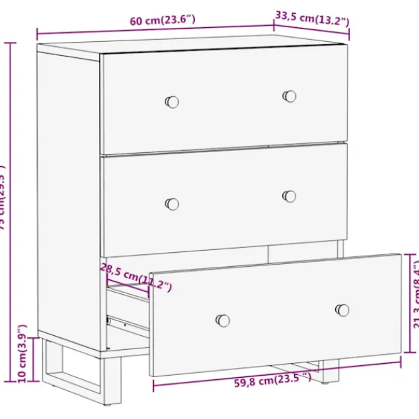 vidaXL Byråer>Skänkar 2 st och svart 60x33,5x75 cm massivt mangoträ