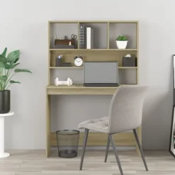 vidaXL Kontorsmöbler>Skrivbord med hyllor sonoma-ek 102x45x148 cm konstruerat trä
