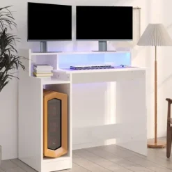 vidaXL Kontorsmöbler>Skrivbord med LED högglans 97x45x90 cm konstruerat trä