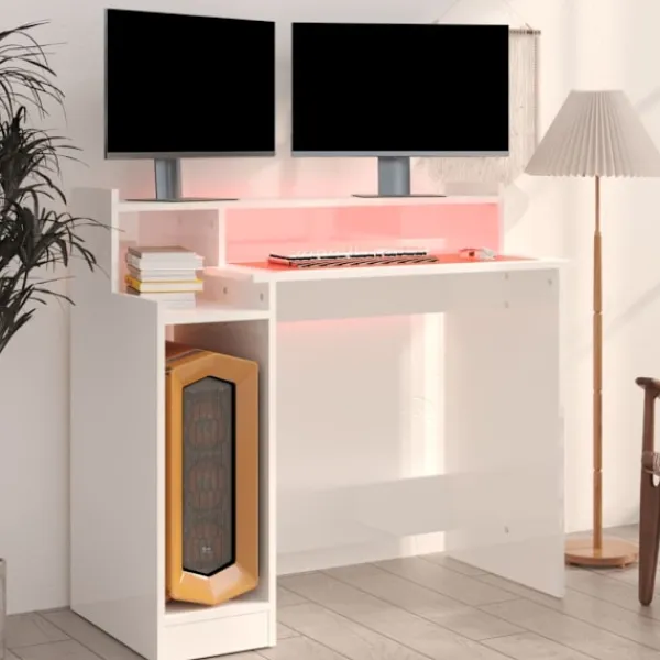 vidaXL Kontorsmöbler>Skrivbord med LED högglans 97x45x90 cm konstruerat trä