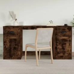 vidaXL Kontorsmöbler>Skrivbord med skåp rökfärgad ek konstruerat trä