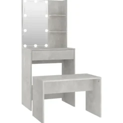 vidaXL Sminkbord>Sminkbord LED betong konstruerat trä