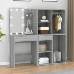 vidaXL Sminkbord>Sminkbord LED med skåp sonoma konstruerat trä