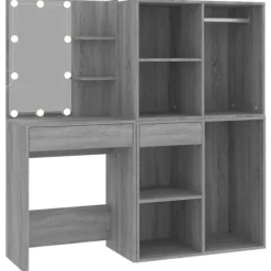 vidaXL Sminkbord>Sminkbord LED med skåp sonoma konstruerat trä