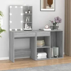 vidaXL Sminkbord>Sminkbord LED med skåp sonoma konstruerat trä