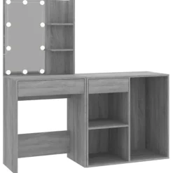 vidaXL Sminkbord>Sminkbord LED med skåp sonoma konstruerat trä