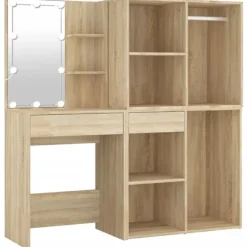 vidaXL Sminkbord>Sminkbord LED med 2 skåp sonoma-ek konstruerat trä