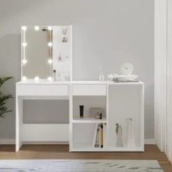vidaXL Sminkbord>Sminkbord LED med skåp konstruerat trä