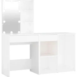 vidaXL Sminkbord>Sminkbord LED med skåp konstruerat trä