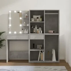 vidaXL Sminkbord>Sminkbord LED med 2 skåp betong konstruerat trä