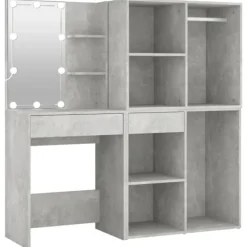 vidaXL Sminkbord>Sminkbord LED med 2 skåp betong konstruerat trä