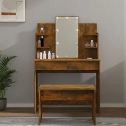 vidaXL Sminkbord>Sminkbord LED rökfärgad ek konstruerat trä