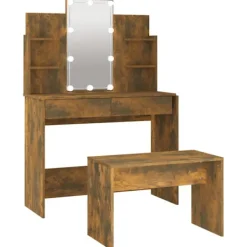 vidaXL Sminkbord>Sminkbord LED rökfärgad ek konstruerat trä
