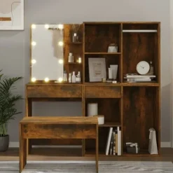 vidaXL Sminkbord>Sminkbord LED rökfärgad ek konstruerat trä