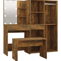 vidaXL Sminkbord>Sminkbord LED rökfärgad ek konstruerat trä