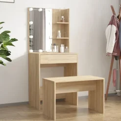 vidaXL Sminkbord>Sminkbord LED sonoma-ek konstruerat trä