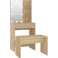 vidaXL Sminkbord>Sminkbord LED sonoma-ek konstruerat trä