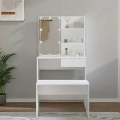 vidaXL Sminkbord>Sminkbord LED konstruerat trä