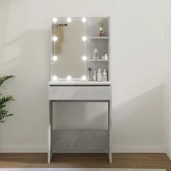 vidaXL Sminkbord>Sminkbord med LED betong 60x40x140 cm