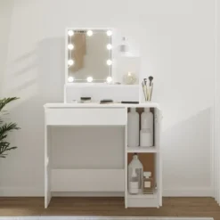 vidaXL Sminkbord>Sminkbord med LED 86,5x35x136 cm