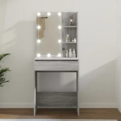 vidaXL Sminkbord>Sminkbord med LED sonoma 60x40x140 cm