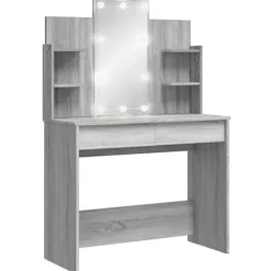 vidaXL Sminkbord>Sminkbord med LED sonoma 96x40x142 cm