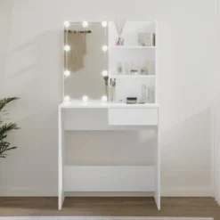 vidaXL Sminkbord>Sminkbord med LED 74,5x40x141 cm